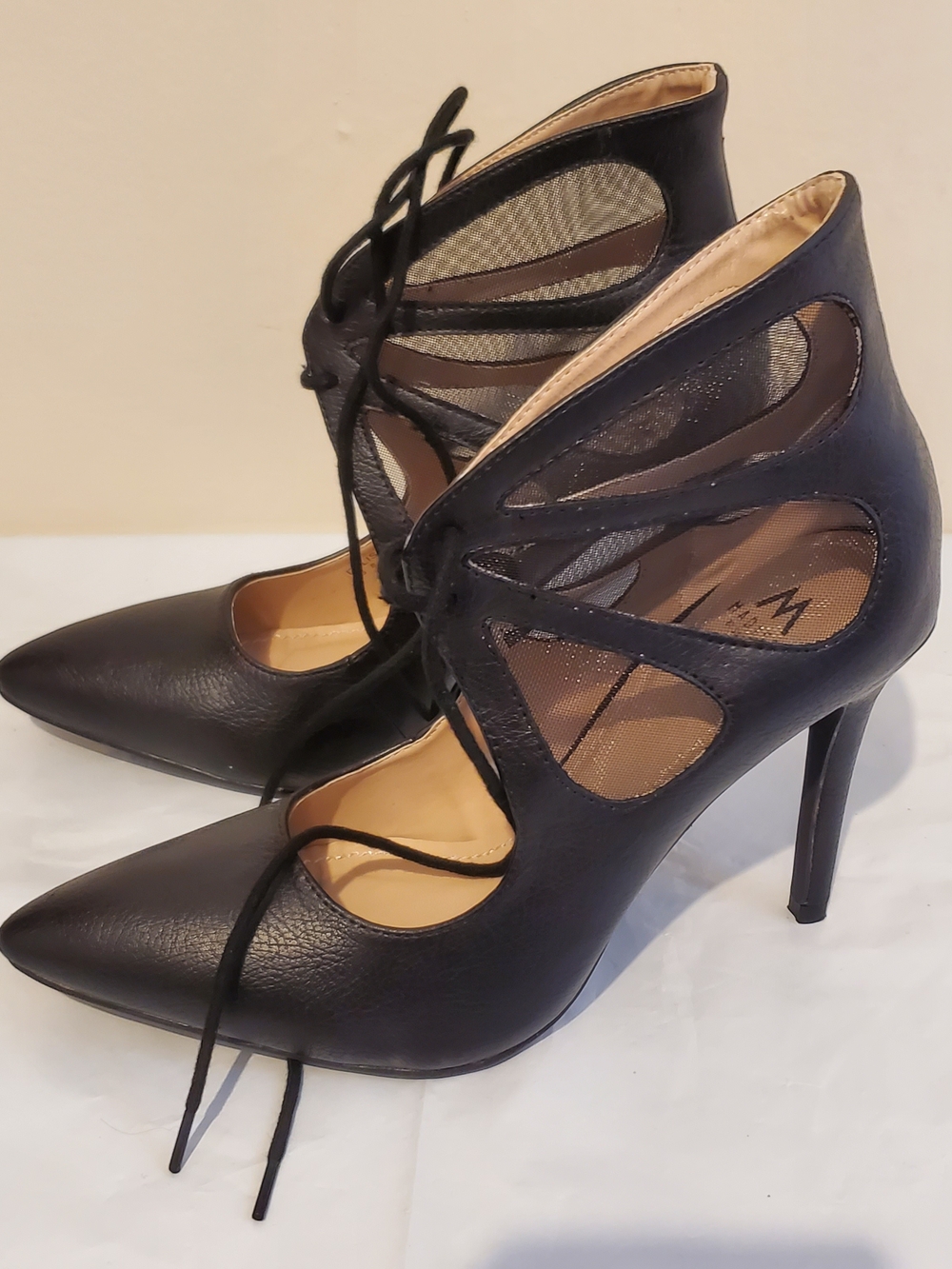 Madison by ShoeDazzle black leather lace up heels with cut-out design #glamour